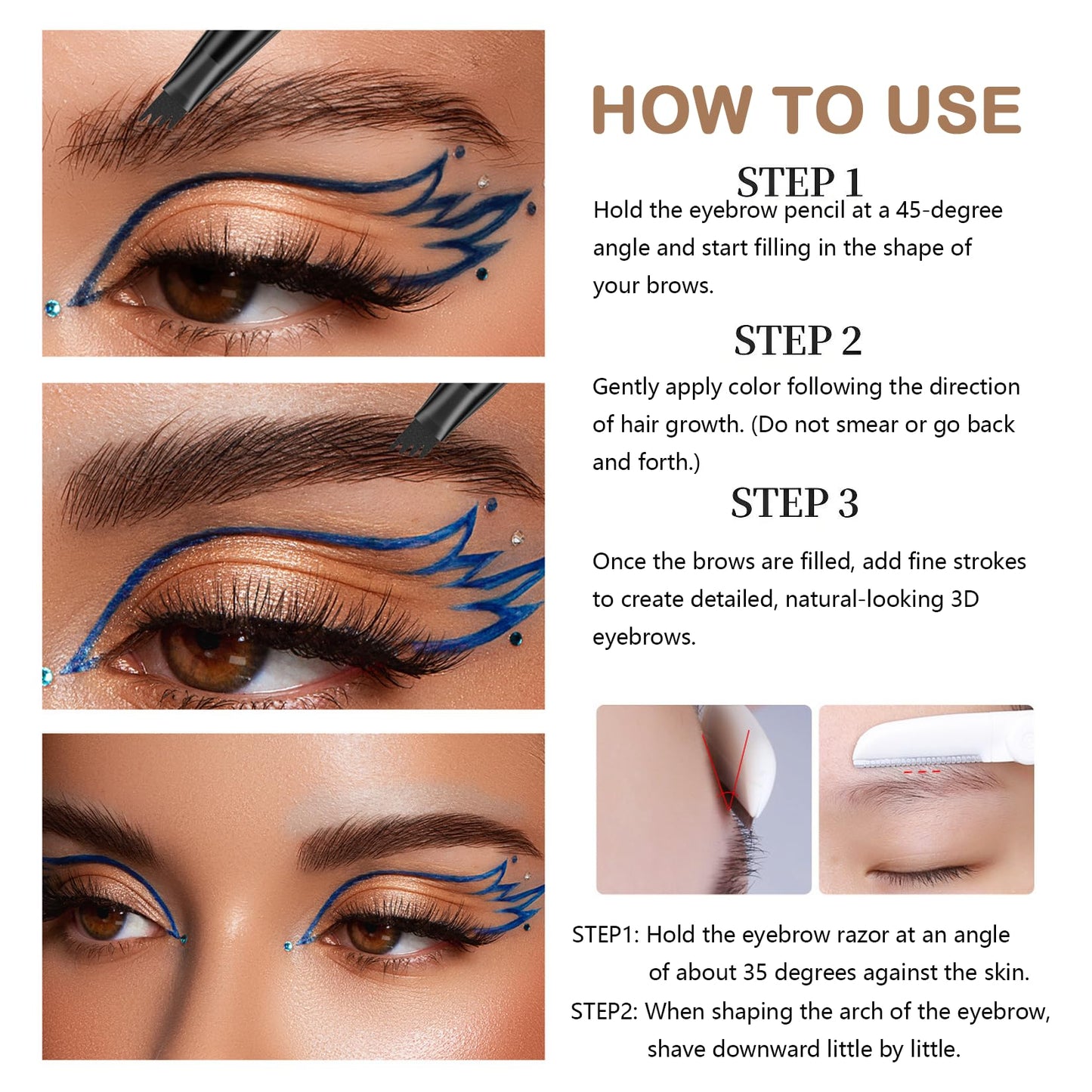 Mikloven New 4 Tip Eyebrow Pencil, Magic Liquid Microblade Brow Pen, Waterproof Long-Lasting Light Brown Brow Tint, Natural Hair-Like Strokes for Defined Contouring Brows Includes Eyebrow Razor