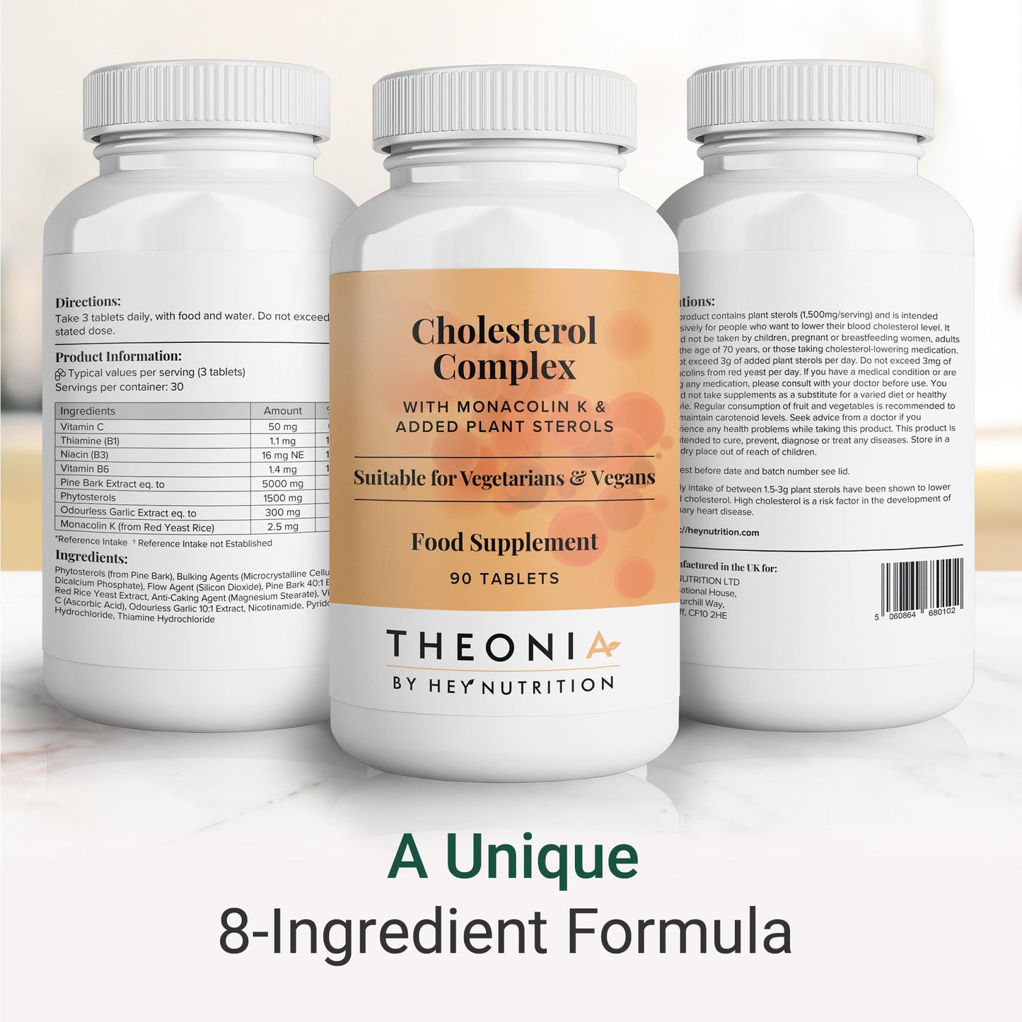 Theonia Cholesterol Complex Supplement - with Plant Sterols & Pine Bark Extract - Advanced Cholesterol Support - 90 Tablets/30 Servings - Non-GMO, Vegan