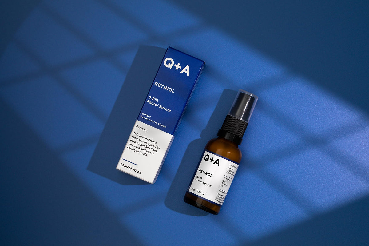 Q+A Retinol Facial Serum, with Bisabobol and Squalane to sooth the skin whilst delivering youth-boosting benefits, targets fine lines, renews uneven skin tone, and leaves skin feeling smooth, 30ml