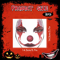 HOWAF 2 PCS Halloween Face Stickers Jewels, Clown Face Tattoos Rhinestone Temporary Tattoos for Clown Costume Halloween Costumes Men Women Kids, A