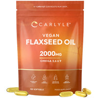 Flaxseed Oil Capsules 2000mg | 120 Vegan Softgels | High Strength Supplement with Omega 3 6 & 9 | Cold Pressed | By Carlyle
