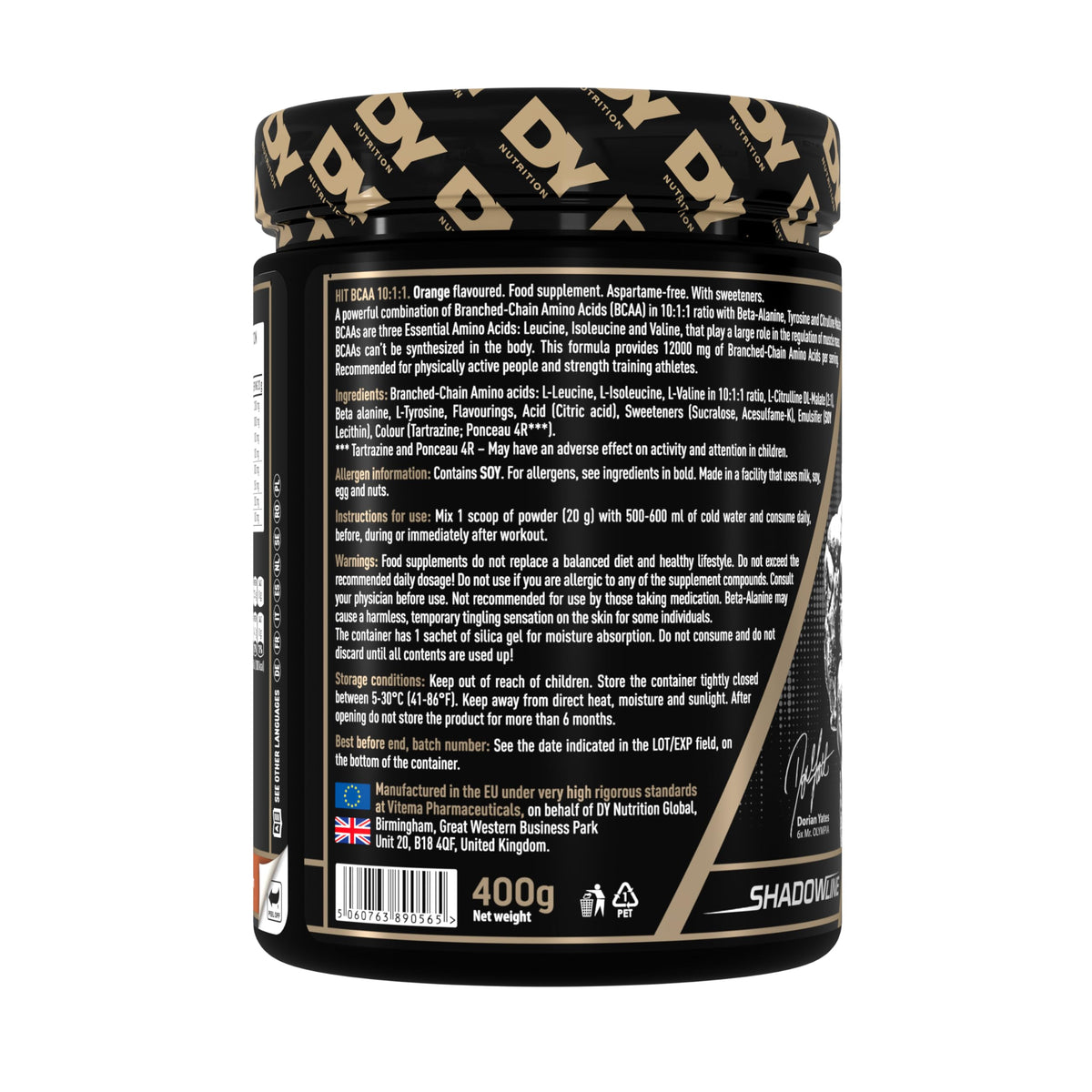 DY Nutrition HIT BCAA 10:1:1 (Orange) with L-Citrulline Malate, Beta Alanine + 12g of Branch Chain Amino Acids 400g Powder, 20 Servings - Optimal Pump & Performance | Non Stim Pre & Intra Workout