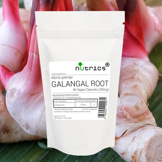 Nutrics® GALANGAL ROOT 250mg 100% Pure - 90 Vegan Capsules (1 Month Supply) - Supplement - Suitable for Vegan Vegetarian Halal & Kosher Diet
