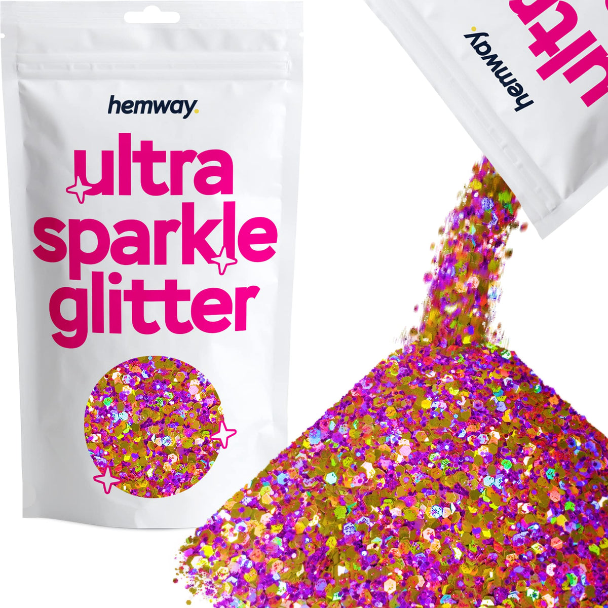 Hemway Gold Purple Holographic Mix Glitter Chunky Multi Purpose Dust Powder Arts & Crafts Halloween Decorations Costumes Scary Makeup Face Eye Body Nails Skin Hair Festival 100g