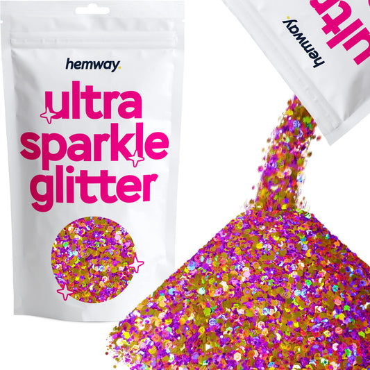 Hemway Gold Purple Holographic Mix Glitter Chunky Multi Purpose Dust Powder Arts & Crafts Halloween Decorations Costumes Scary Makeup Face Eye Body Nails Skin Hair Festival 100g