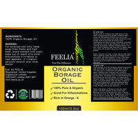 Feelia - Organic Borage Oil - Cold Pressed, Rich in Omega 6, Great for Inflammations, 100% Pure & Organic - 100ml