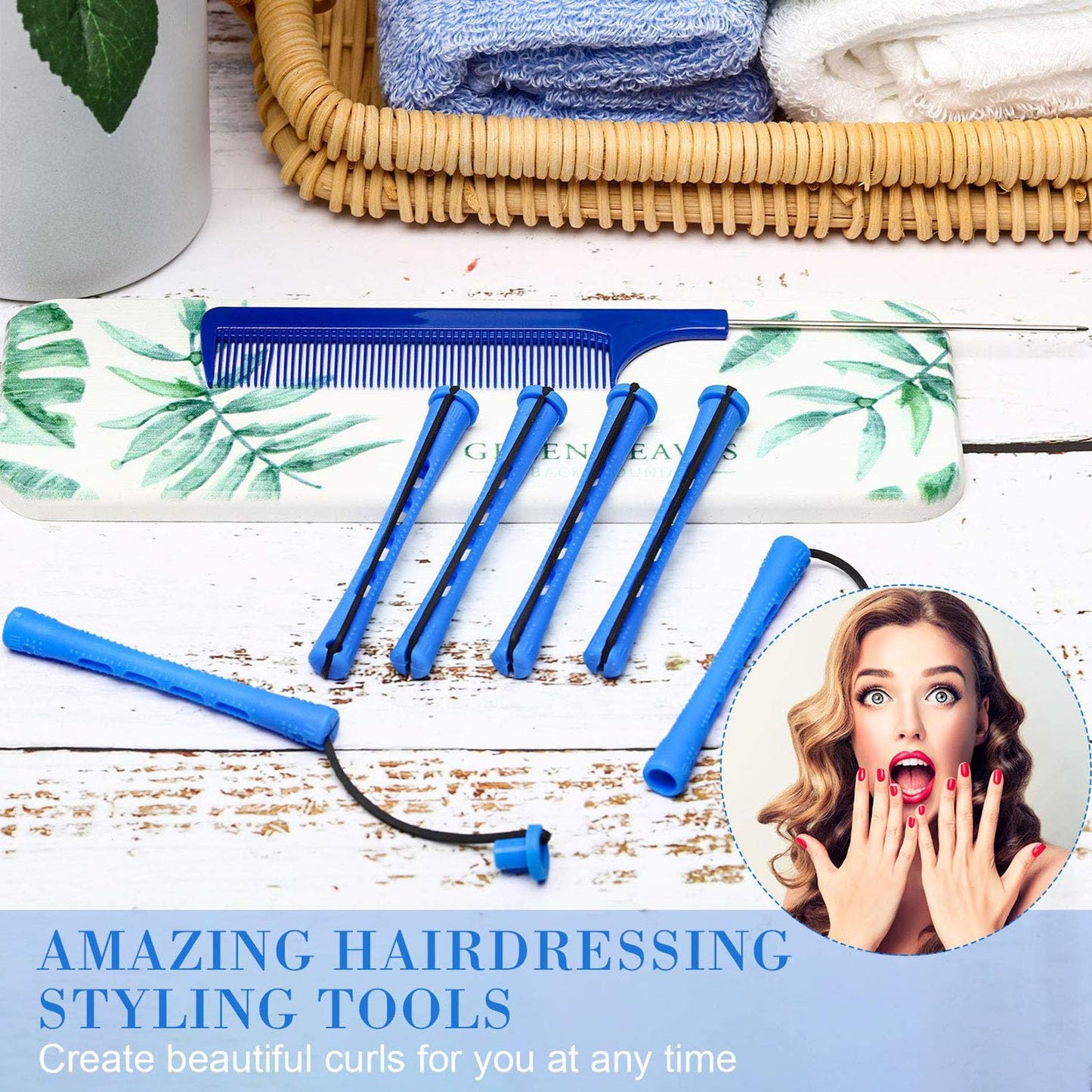 SKJAXF 40 Pcs Perm Rods, 0.35 Inch Perm Rollers with 40 Pcs Perm Papers 1 Rat Tail Comb, Home Perm Kit for Women for Natural Hair Long Short Hair Styling Tool Hair Curlers