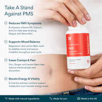 Bettervits PMS Complex with Lemon Balm & Ginger | Hormone Balance for Women with Ashwagandha | PMS Supplements for Women with Vitamin B5, B6, B12, D3, K2 | Female Support Supplements - 60 Capsules