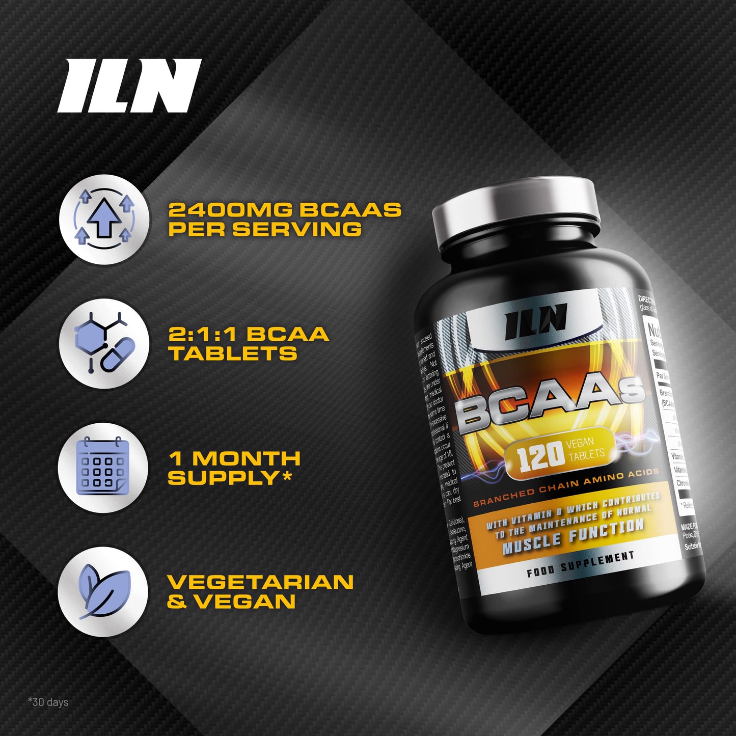 Iron Labs Nutrition BCAA Tablet - BCAAs (120 Tablets) - 2400mg BCAAs per Serving - BCAA Amino Acids with Vitamin D for Normal Muscle Function - Suitable for Vegans & Vegetarians