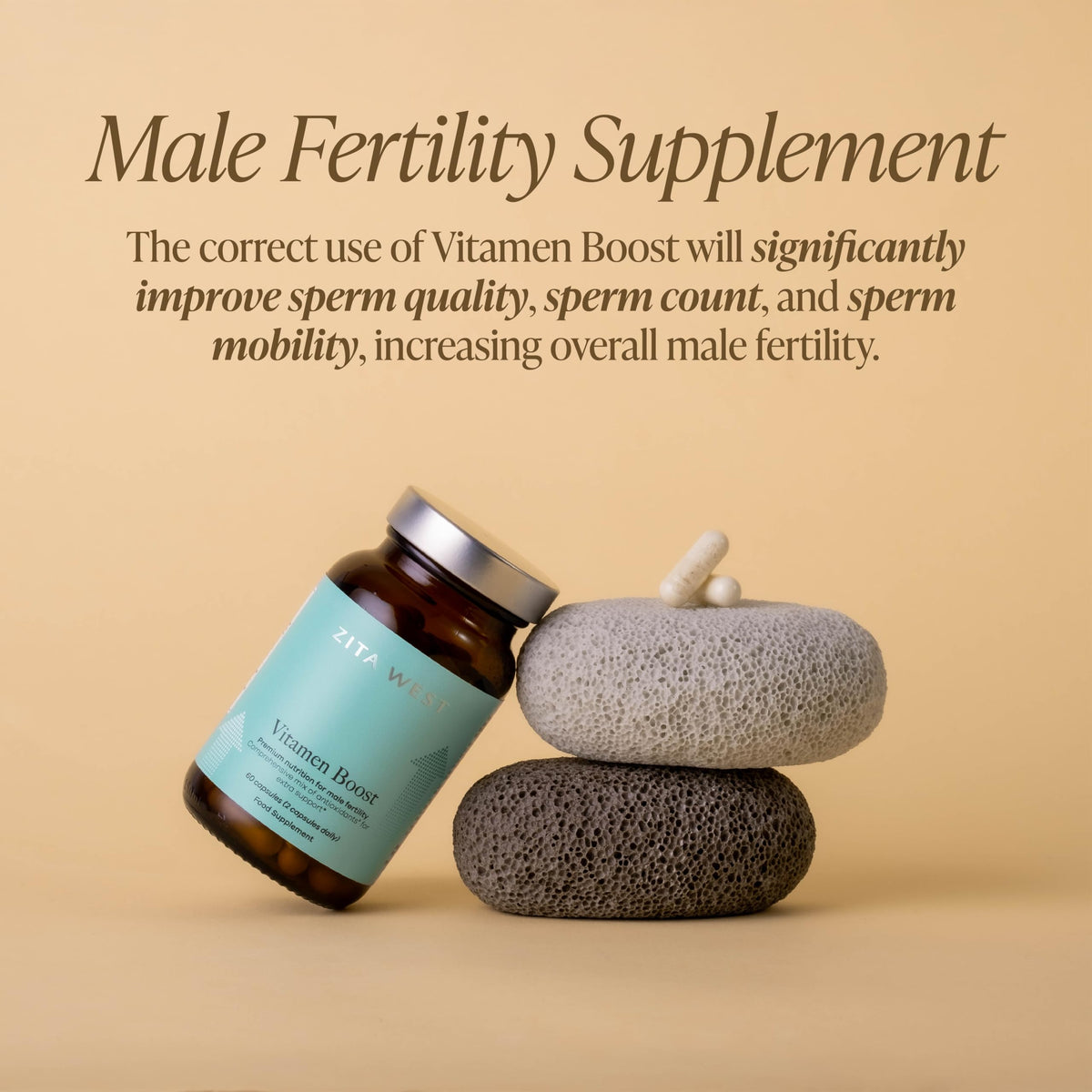 Zita West Vitamen Boost - Antioxidant Fertility Supplements for Men - Supports Male Reproductive Health & Vitality - 60 Capsules (1 Month Supply)