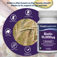 Biotin 10000 mcg Tablets | Potent One-a-Day Formula for Healthy Hair & Skin | Vegan & Vegetarian Friendly | 120 Tablets = 4 Month Supply | Vegetarian Safe | Manufactured in The UK