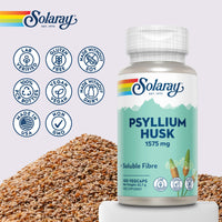 SOLARAY Psyllium Husk - 100 Vegan Capsules not Powder - Fibre Supplement - Natural Soluble Fiber from Plantago Ovata - High Strength Physillan Husk - Lab Verified - Solaray