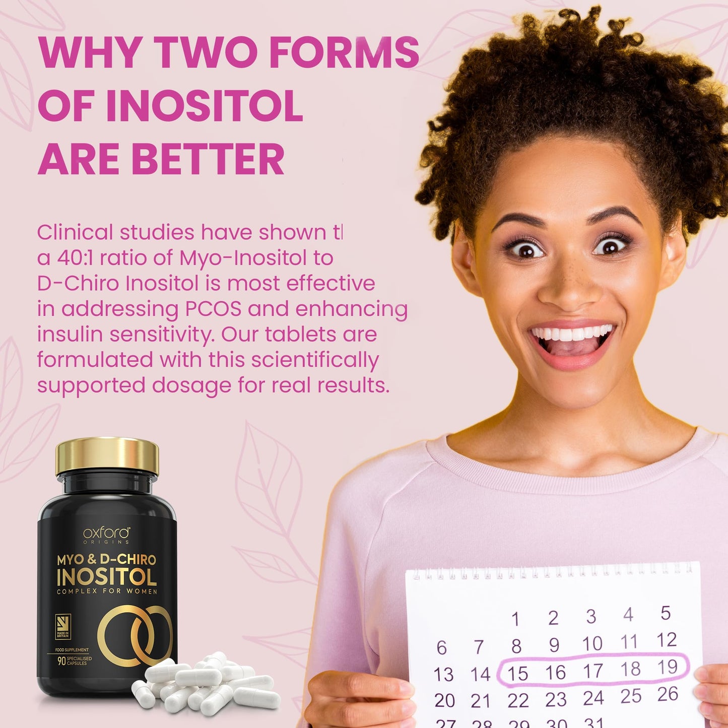 Myo-Inositol PCOS Supplement for Women | Inositol Tablets with Myo & D-Chiro Inositol and Folic Acid | 90 High Strength Capsules | Menopause Supplements | Pregnancy Vitamins for Women Made in The UK