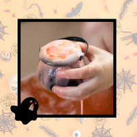 Elegance Natural Skin Care Happy Halloween Spooky Orange Spider Scary Witches Bubbling Cauldron Bath Bomb Fizzer. Handmade in UK. Horror Bubbling Bathbomb Bath Fun