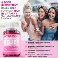 nutrisoul PMS Period Relief Gummies | Supplement for Women | 2000mg Magnesium with Vitamins B6, E, D3 | 60 Non-GMO, Cold Pressed, Vegan, Gluten Free Capsules with Chasteberry Extract | Natural Ingredients