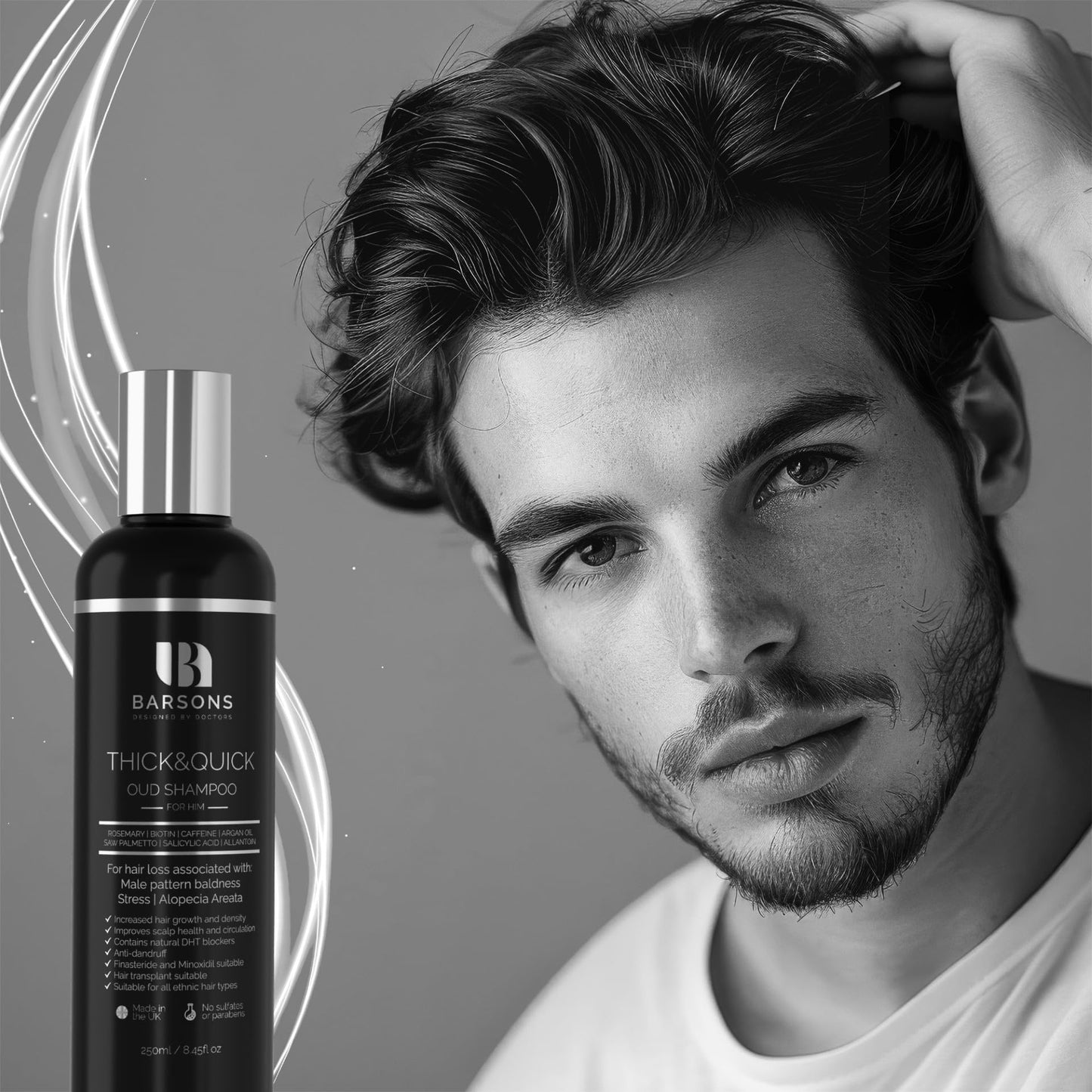 BARSONS Oud Shampoo for HIM. Haircare Formula by Doctors & Hair Stylists | Hair Thickening Treatment for men with thinning hair | Hair-transplant Compatible