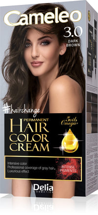Delia Cosmetics Cameleo - Permanent Hair Colour Cream - Dark Brown - Intensive Color & Protection - 5 Oils + Omega Plus Acids - Professional, Luxurious Hair Dye - Full Kit