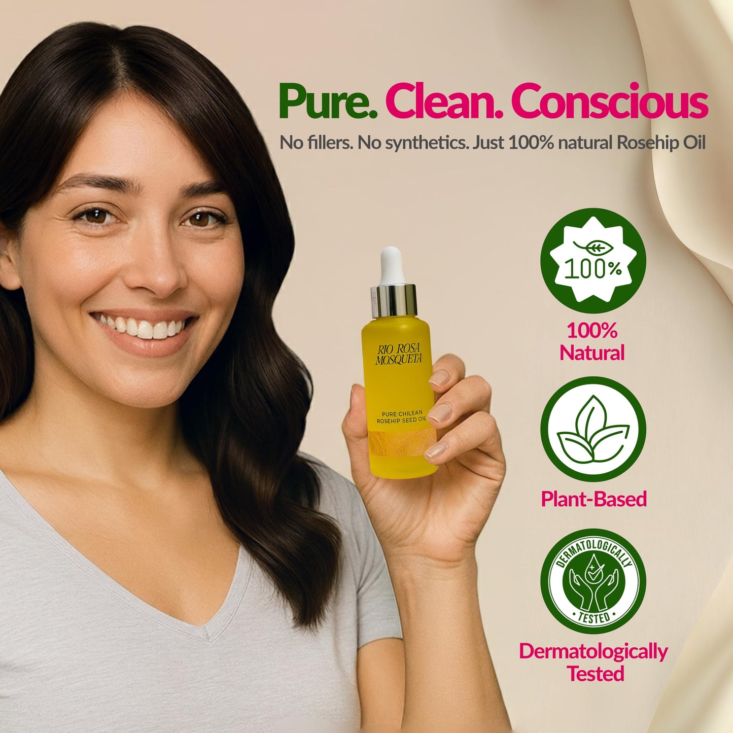 Rio Rosa Mosqueta Pure Rosehip Seed Oil 50ml for Scars & Stretchmarks, Pregnancy, Natural Cold-Pressed Antioxidant, Hydrating & Nourishing for Skin Tone & Texture, Vitamin E, Vegan