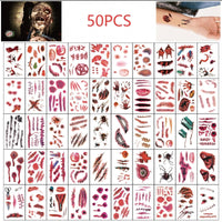 Hdwnand 50PCS Temporary Tattoo for Halloween Simulated Scar Tattoo Sticker