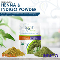 Davis Finest - Henna & Indigo Powder - 200g Combo Pack (100g Each) - 100% Organic Hair & Beard Dye - Natural Colouring for Men & Women - Softening, Thickening & Volumising - PPD-Free & Vega