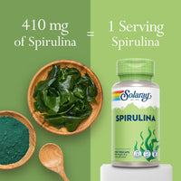 SOLARAY Spirulina Algae - 100 Vegan Capsules not Tablets or Powder - High Strength Spirulina Supplement with Added Vitamin A 70mcg - Lab Verified - Solaray