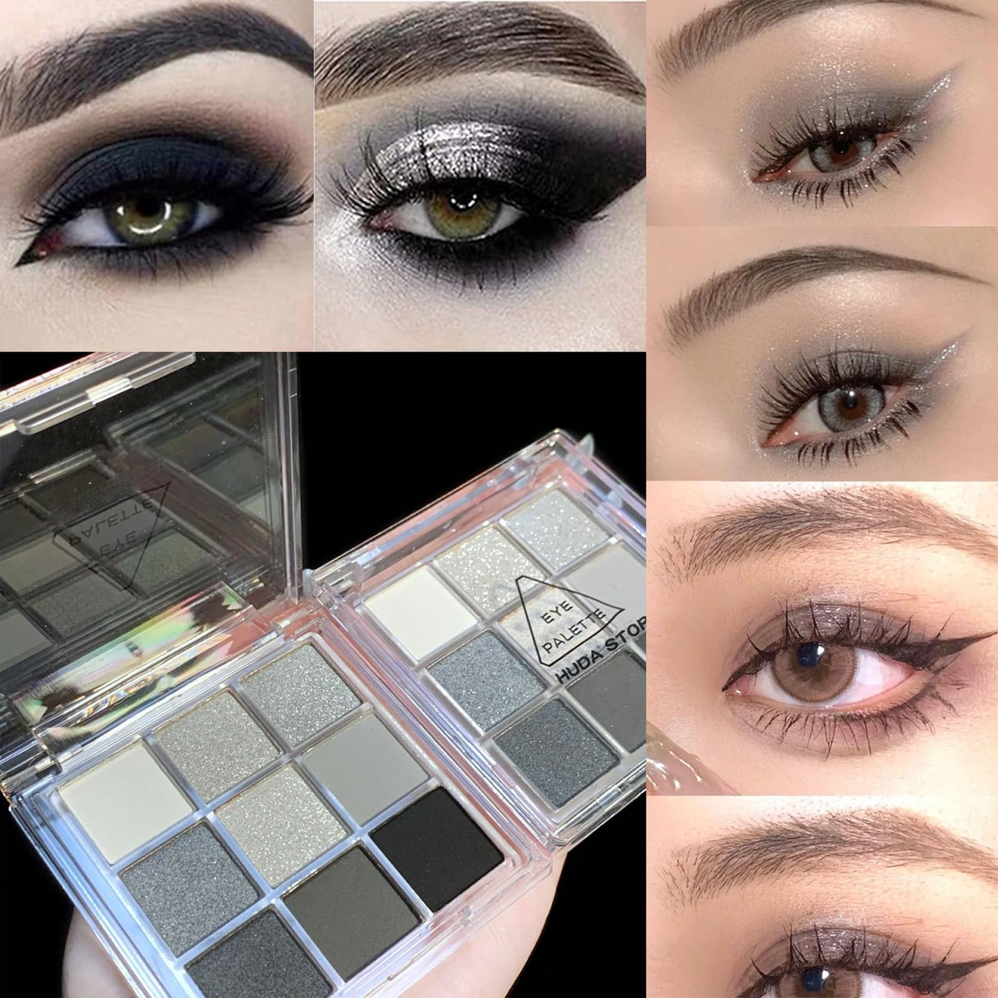 HAORQEE Black Eyeshadow Palette, Smokey Glitter Silver Gothic Eye Shadow Make Up Palettes White Grey Matte Cold Neutral Long Lasting Waterproof Eye Shadows Pallets for Women Girls Halloween Goth Gifts