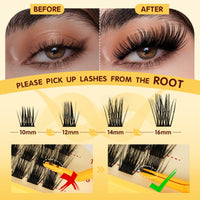 QUEWEL Cluster-Lashes Kit, Individual-Eyelashes Kit 10-16mm Cat Eye Lash Clusters 84Pcs Bond and Seal Lash Kit, DIY Lash Extensions at Home(Kitten Kit)