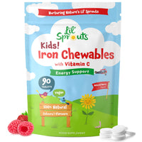 Iron Tablets for Kids with Vitamin C | 90 Chewable Tablets (3 Months Supply) | Natural Berry Flavour | Vegan Iron Supplement for Kids | By Lil' Sprouts