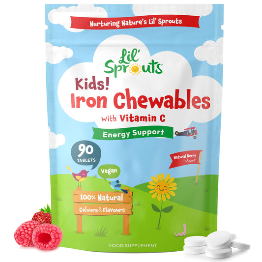 Iron Tablets for Kids with Vitamin C | 90 Chewable Tablets (3 Months Supply) | Natural Berry Flavour | Vegan Iron Supplement for Kids | By Lil' Sprouts