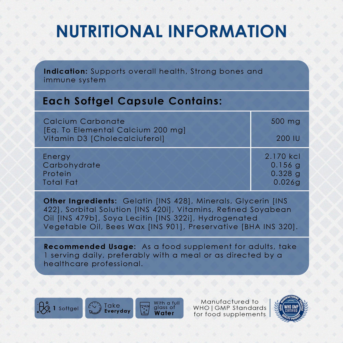 AMBROSIAL Ambrosial Calcium & Vitamin D Supplement – High Strength Formula with 500 mg Calcium Carbonate (200 mg Elemental) + 200 IU Vitamin D3 – Supports Bone, Muscle & Teeth – 120 Softgels
