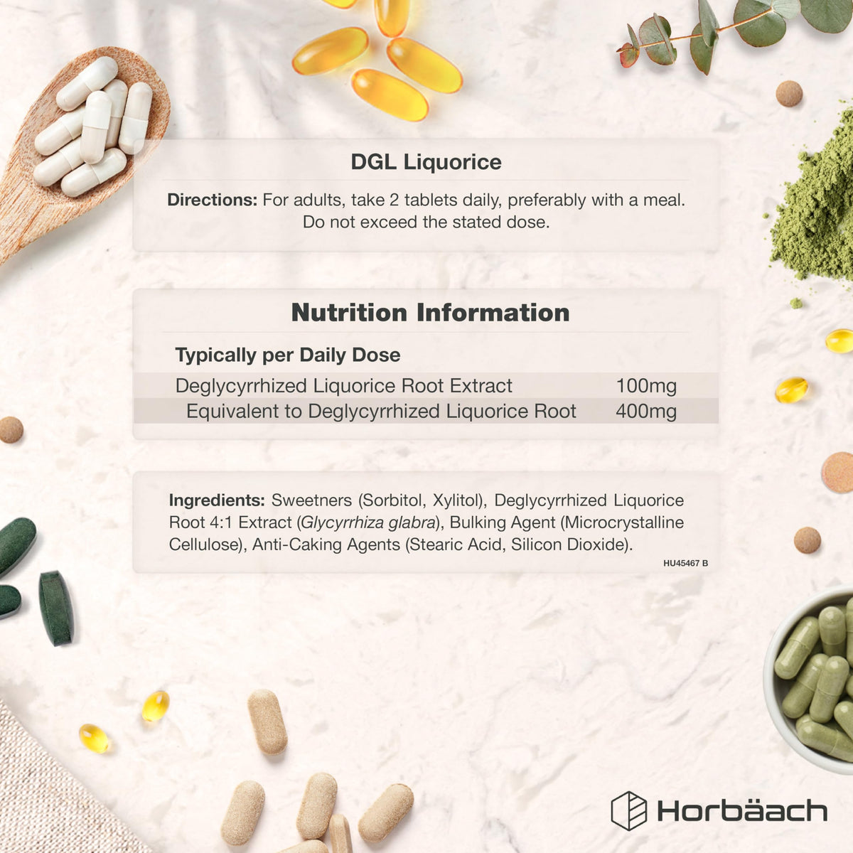 Horbäach DGL Licorice Root Tablets 400mg | Chewable Tablets | High Strength Liquorice Root Extract | 90 Count | Suitable for Vegetarians & Vegans | by Horbaach
