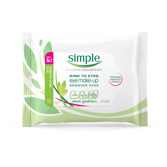 Simple Kind to Skin Eye Make-Up Remover With No Harsh Chemicals Pads to Remove Make-Up, Even Waterproof Mascara 30 Pieces