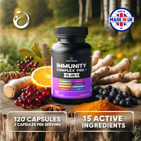 SASH Vitality Sash Vitality Immunity Complex Pro+ Immune System Booster with Vitamin D3 - High Strength Immune Support Supplements Immune System Vitamins Zinc, Elderberry, B12, C, Turmeric & More-120 Vegan Capsules