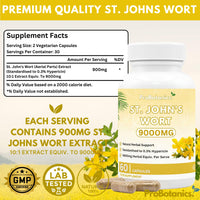 ProBotanics St John's Wort 900mg Maximum Strength | Standardised 0.3% Hypericin Extract | High-Strength Herbal Supplement for Emotional Wellbeing | 60 Vegan Capsules