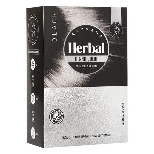 AATMANA Herbal Black Henna Hair Color with Goodness of 9 Herbs | Black Henna Mehndi for Hair, Make Hair Soft & Shiner Natural Hair Color for Men & Women 100g