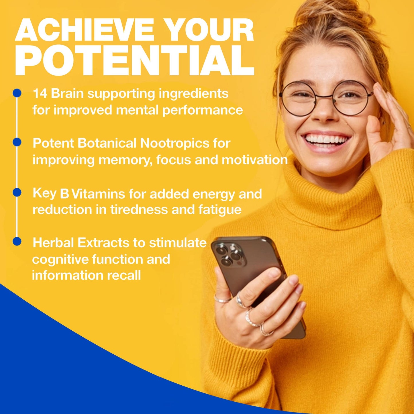 Brain Boost Nootropic High Strength Focus Supplement for Memory, Mood & Clarity with Lions Mane, Ginkgo Biloba, Bacopa, L-Carnitine, Guarana, L-Tyrosine, Rhodiola Rosea, Vitamin B12, B3, B6, & Folate