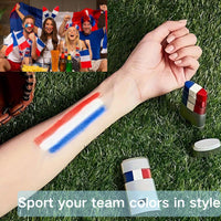 SHEBEEDO 2PCS 3 In 1 Face Body Paint Set, Red Blue White 3 Colors Face Paint Wheel and Stick for SFX Effects Makeup Face Painting Kit, Non Toxic Body Paint for Vampire Halloween Clown Football Fans