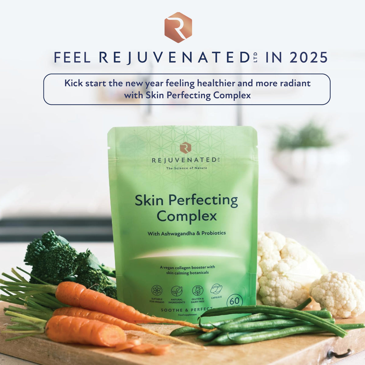Rejuvenated Limited Rejuvenated Skin Perfecting Complex Capsules - Collagen Booster for Healthy Skin - Collagen Booster and Skin Supplements with Skin Calming Botanicals (60 Capsules)