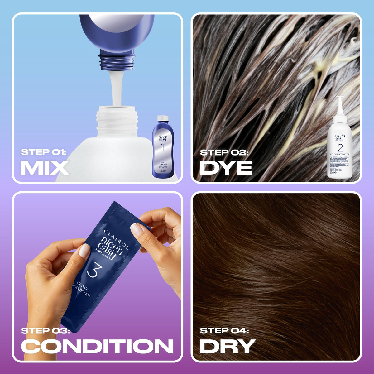 Clairol Nice'n Easy Tone+Gloss Semi Permanent Hair Dye - 403/82 Dark Warm Brown