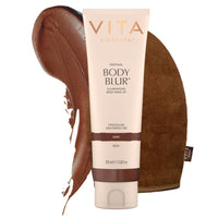 VITA LIBERATA Body Blur Dark 100ml & Mitt Bundle, Leg & Body Makeup, Skin Perfector, Wash Off Instant Tan, Streak Free Application Mitt, Water Resistant, Disguise Imperfections
