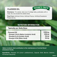 Nature's Truth Flaxseed Oil 1000mg - 60 Softgels - Cold Pressed Supplement Providing Omega 3, 6, & 9