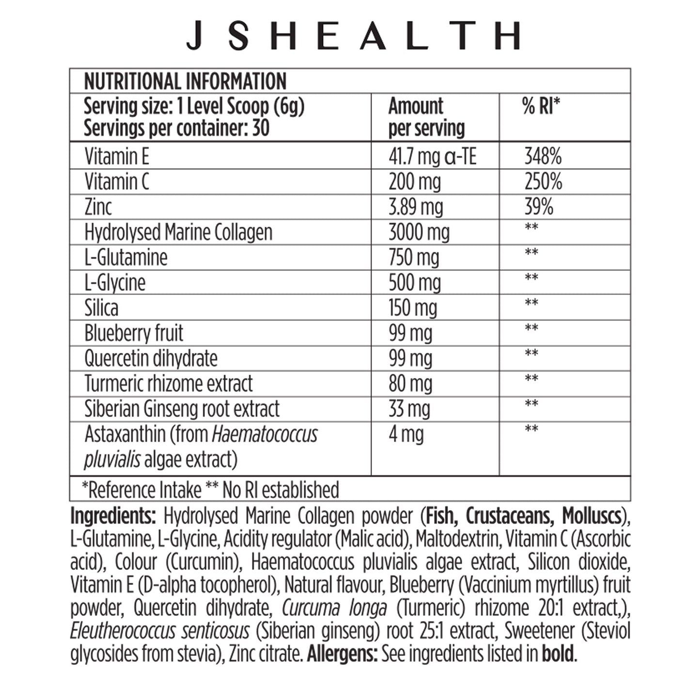 JSHealth Vitamins Vitality X + Collagen - Beauty Powder Supplement with Vitamins C & E to Nourish Hair Skin and Nails (180g)