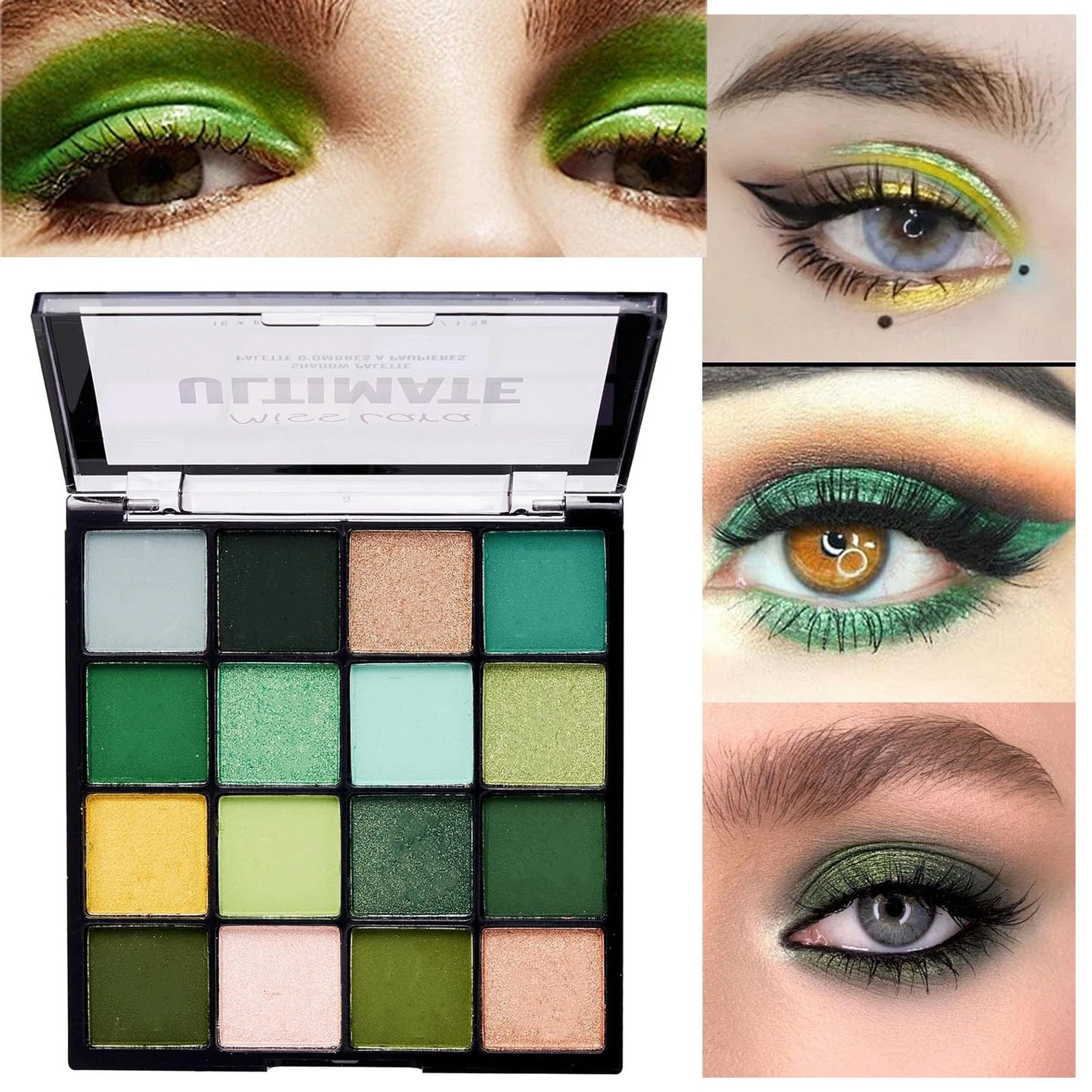 QUIWEN Green Eyeshadow Palette, 16 Colour Glitter Matte Eye Shadow Pallets For Women, Highly Pigmented Green Forest Eyeshadow Make Up Palettes Long Lasting Waterproof Dark,Yellow,Green,Cyan Eye Pallet