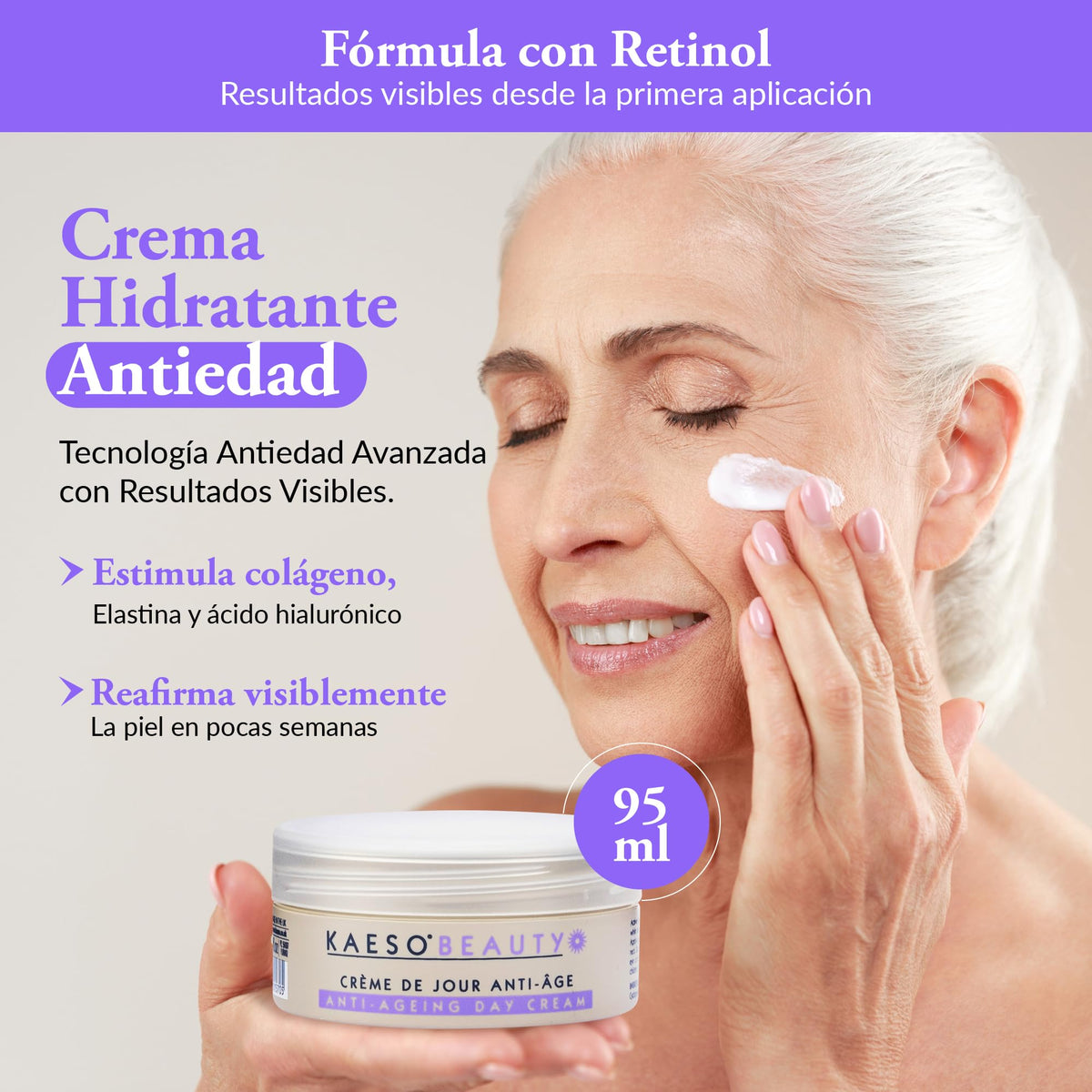 Kaeso Anti-Ageing Day Cream 95ml – Hydrating & Firming Face Moisturiser – Smooths Fine Lines & Improves Skin Elasticity – Professional Skincare