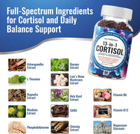 Cortisol Gummies for Women Men, 13-in-1 High Cortisol Reducer with Ashwagandha Magnesium L-theanine Rhodiola Rosea - Vegan Sugar Free, 60 Count