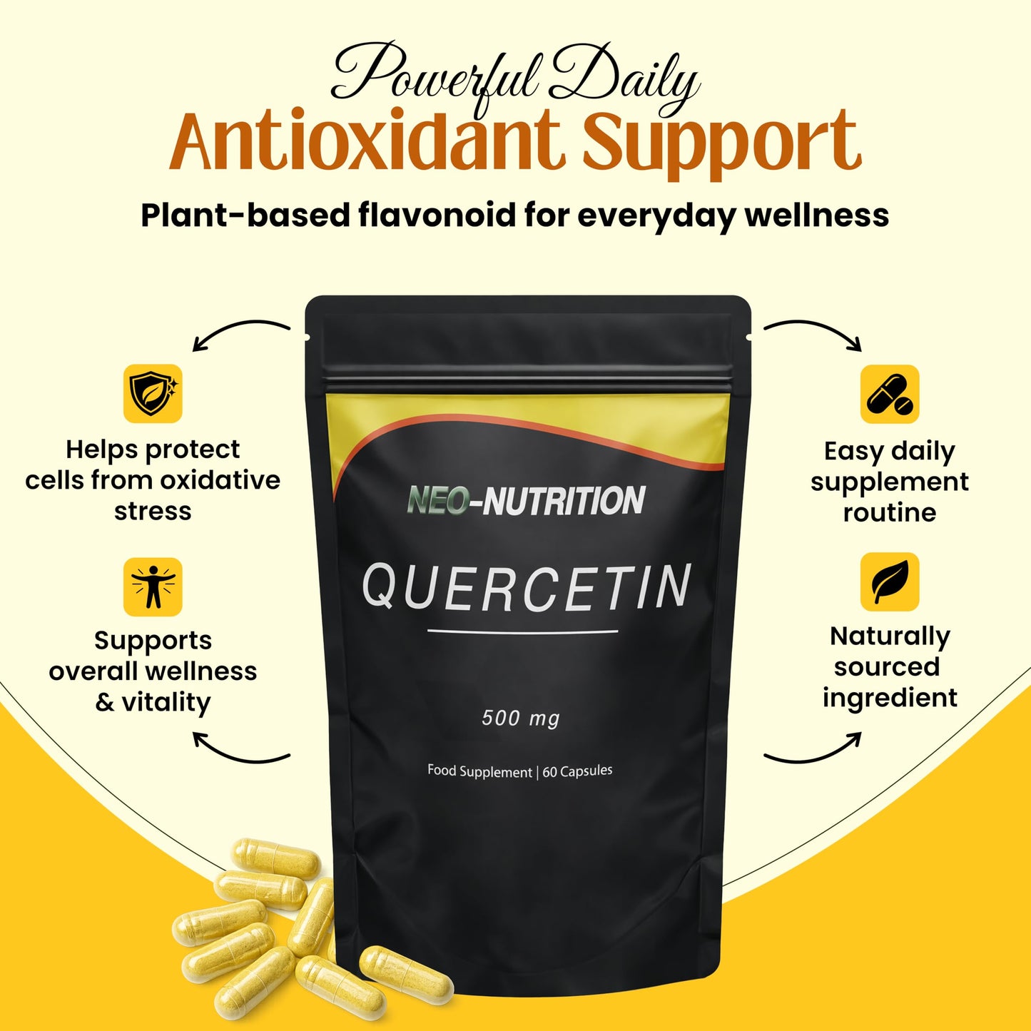 NEO-NUTRITION Pure Organic Quercetin - High Potency Quercetin Supplement for Antioxidant Support - Organic Quercitin Antioxidant Supplements for Immune Health & Energy Boost