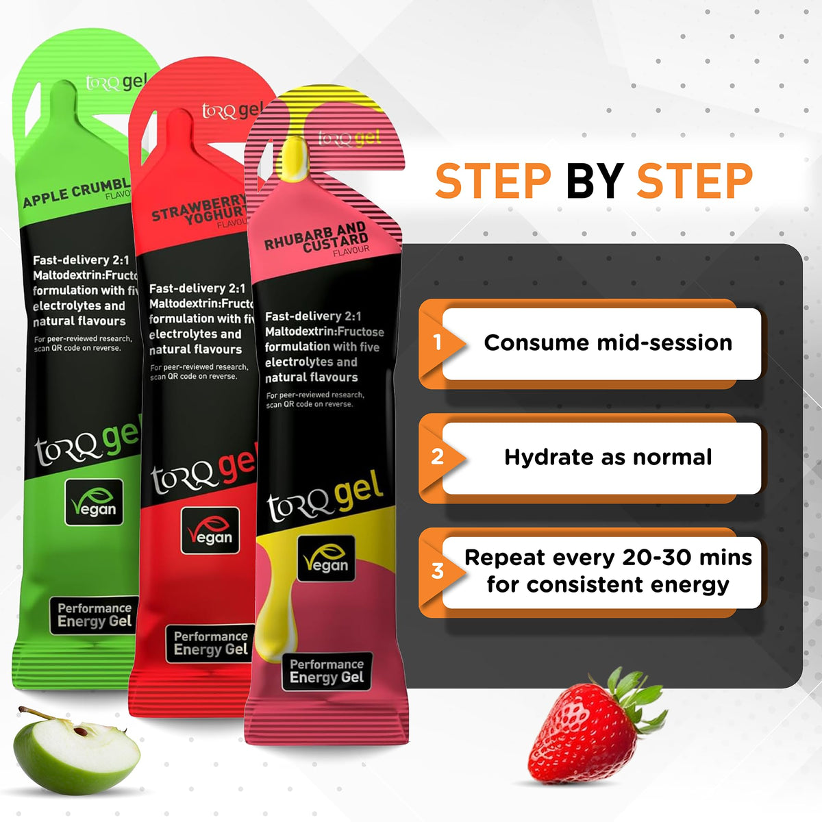 TORQ Running Gels with Caffeine & Electrolytes - 2:1 Maltodextrin: Fructose for Endurance Sports & Optimal Performance | Energy Gels for Running, Cycling & Sport - 89mg Guarana | 6 Pack Sample Box