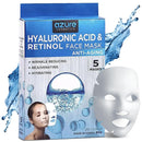 AZURE Hyaluronic Acid & Retinol Anti Aging Facial Mask - Dermatologist Tested - Rejuvenating & Hydrating Face Mask - Helps Reduce Fine Lines & Wrinkles, Smooths & Repairs - Korean Skin Care - 5 Pack