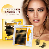 QUEWEL Cluster Lashes Kit Fluffy Lash Clusters, 144 pcs Thick Lashes Individual Cluster with 16ml Bond and Seal Lash Glue, Lash Applicator Easy to Use at Home (3D-Honey01 Kit)
