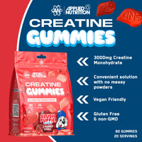 Applied Nutrition Creatine Gummies - 3000mg Creatine Monohydrate per Serving - 80 Chewable Vegan Gummies for Strength, Power & Recovery (20 Servings)